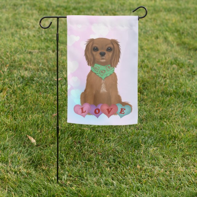 Ruby Cavalier King Charles Spaniel Valentine Garden Flag (In SItu)