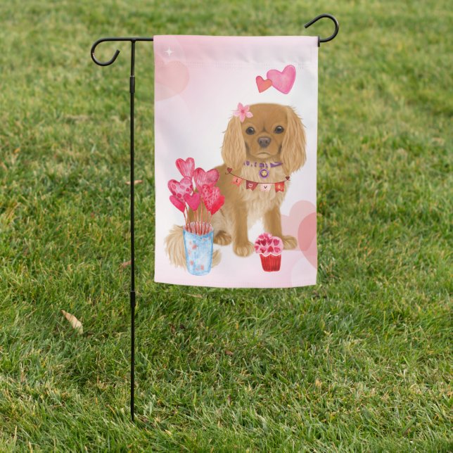 Ruby Cavalier King Charles Spaniel Valentine  Garden Flag (In SItu)