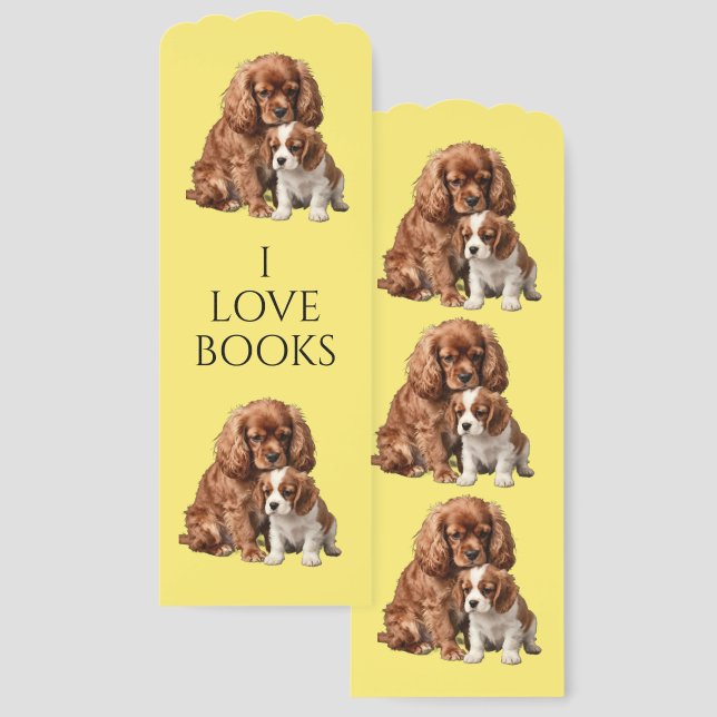 Ruby Cavalier Spaniel and her Blenheim puppy Bookmarks (Front & Back)