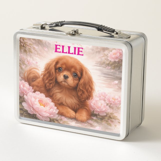 Ruby cavalier spaniel, Springtime Bloom Metal Lunch Box (Front)