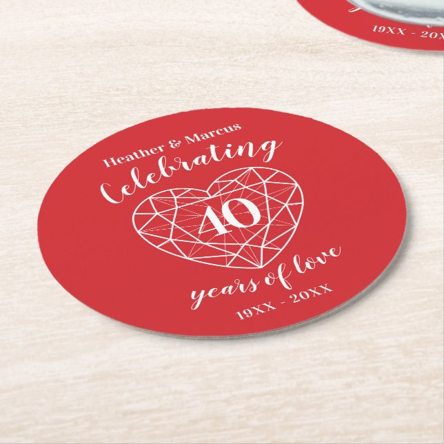 Ruby celebrating 40 years of love party coasters (Angled)