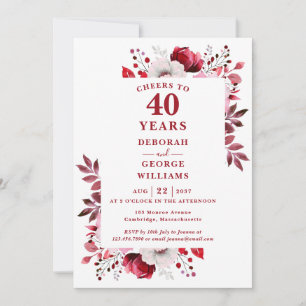 Ruby Cheers To 40 Years Wedding Anniversary Invitation