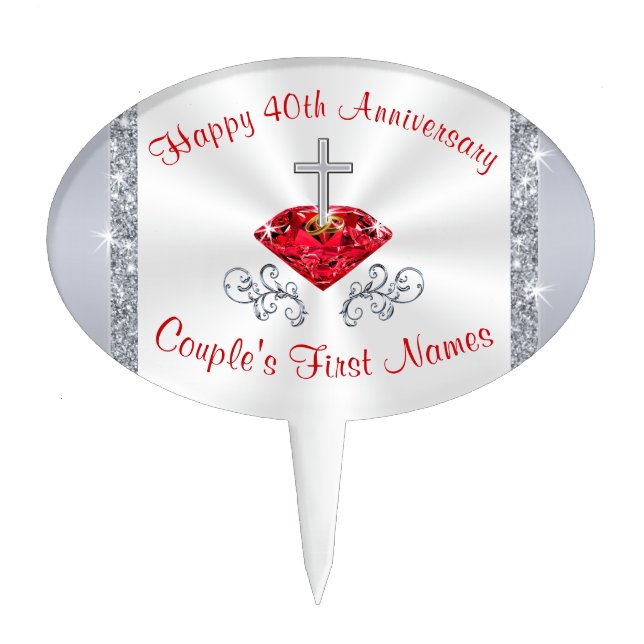 Ruby Christian Personalized 40th Anniversary Cake Topper (Front)