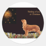 Ruby Christmas Cavalier Classic Round Sticker at Zazzle