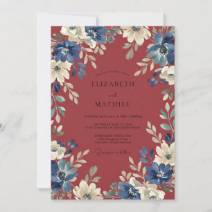 Ruby Cobalt Blossom Wedding Invitation