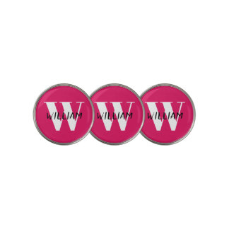 Ruby Color | Elegant Black Name and White Initial Golf Ball Marker
