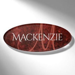 Ruby Crimson Red Classic Dark Grunge Monogram Name Tag