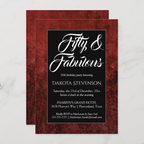 Ruby Crimson Red  Classic Grunge 50 and Fabulous Invitation