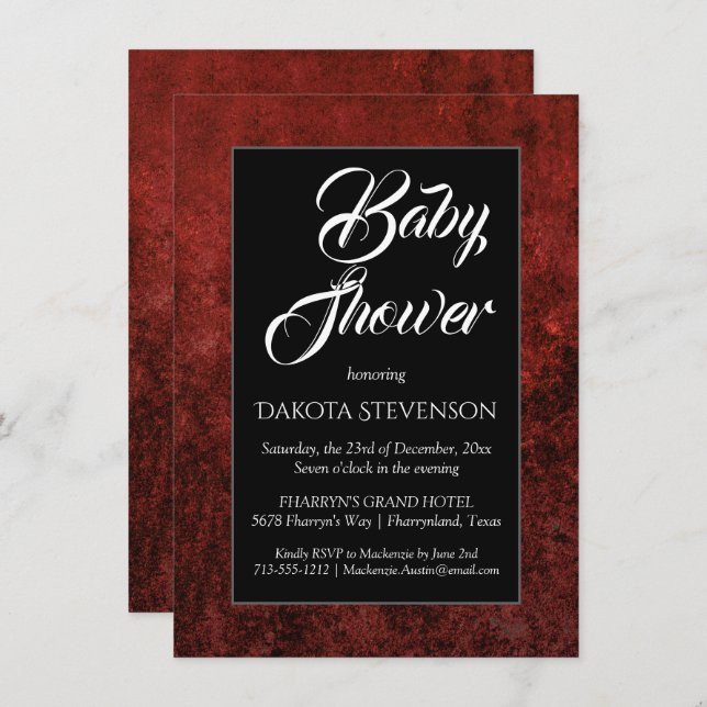 Ruby Crimson Red | Classic Grunge Baby Shower Invitation (Front/Back)