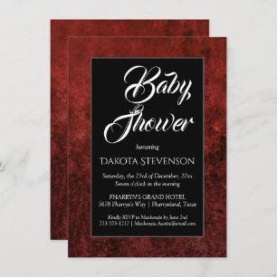 Ruby Crimson Red Classic Grunge Baby Shower Invitation