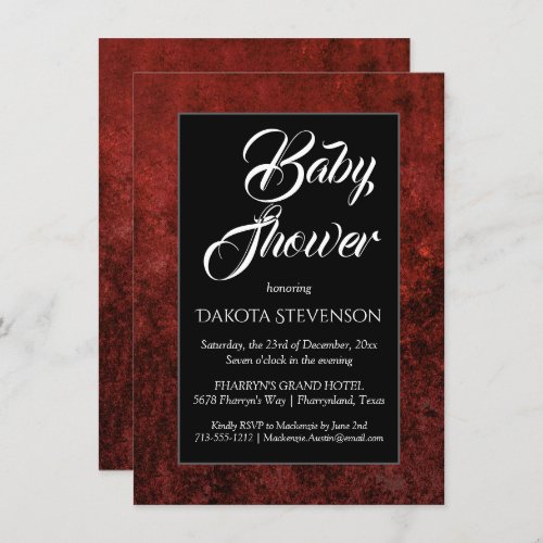 Ruby Crimson Red  Classic Grunge Baby Shower Invitation