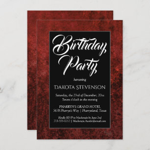 Ruby Crimson Red   Classic Grunge Birthday Party Invitation