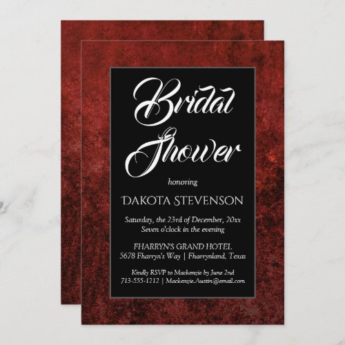 Ruby Crimson Red  Classic Grunge Bridal Shower Invitation