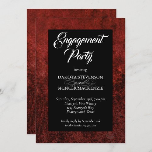 Ruby Crimson Red  Classic Grunge Engagement Party Invitation