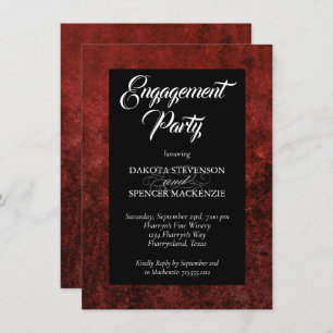 Ruby Crimson Red Classic Grunge Engagement Party Invitation