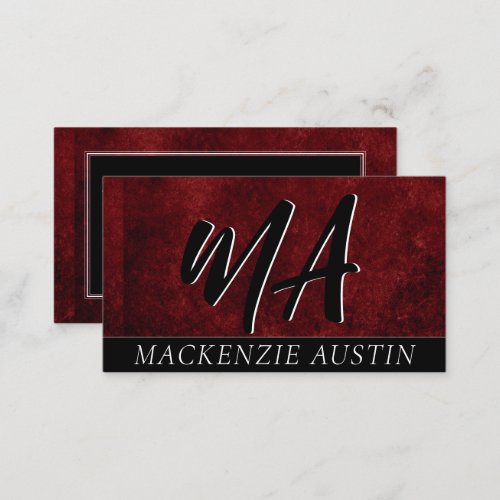 Ruby Crimson Red  Classic Grunge Monogram Business Card