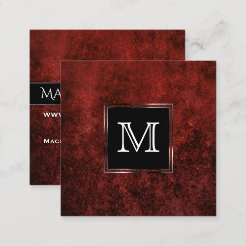 Ruby Crimson Red  Classic Grunge Monogram Square Business Card