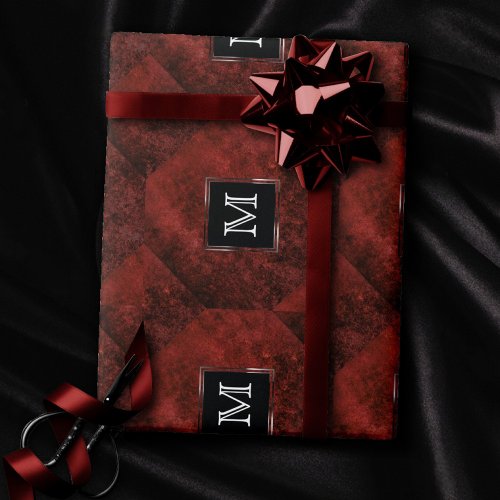 Ruby Crimson Red  Classic Grunge Monogram Wrapping Paper