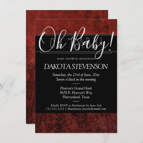 Ruby Crimson Red  Classic Grunge Oh Baby Shower Invitation