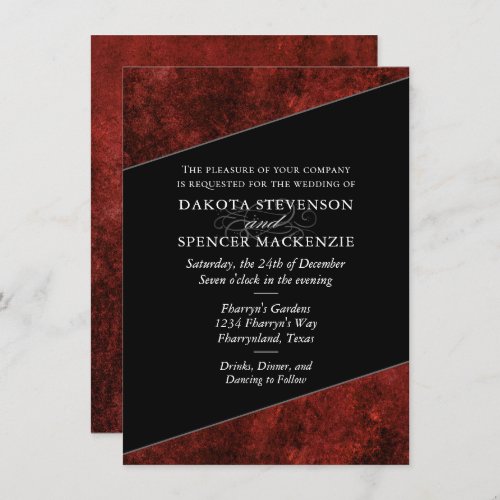 Ruby Crimson Red  Classic Grunge Wedding Names Invitation