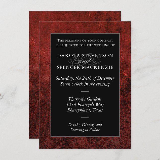 Ruby Crimson Red | Classic Grunge Wedding Names Invitation (Front/Back)