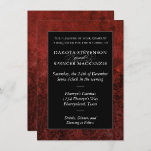 Ruby Crimson Red Classic Grunge Wedding Names Invitation