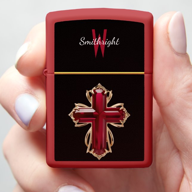 Ruby Cross Brooch: Symbol of Elegance Zippo Lighter (In Hand)