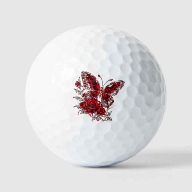 Ruby Crystal Butterfly & Rose Golf Balls (Front)