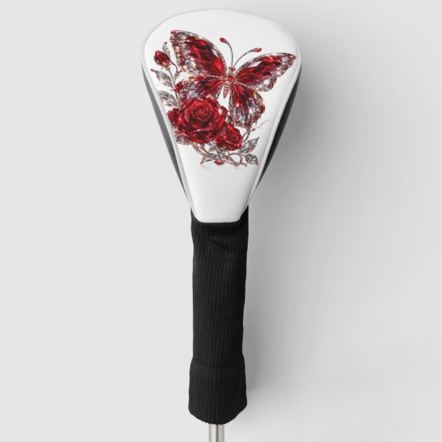 Ruby Crystal Butterfly & Rose Golf Head Cover (Front)