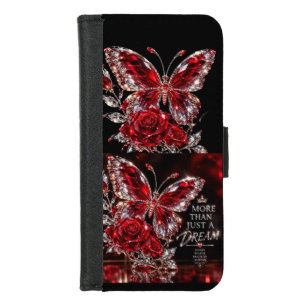 Ruby Crystal Butterfly & Rose iPhone 8/7 Wallet Case