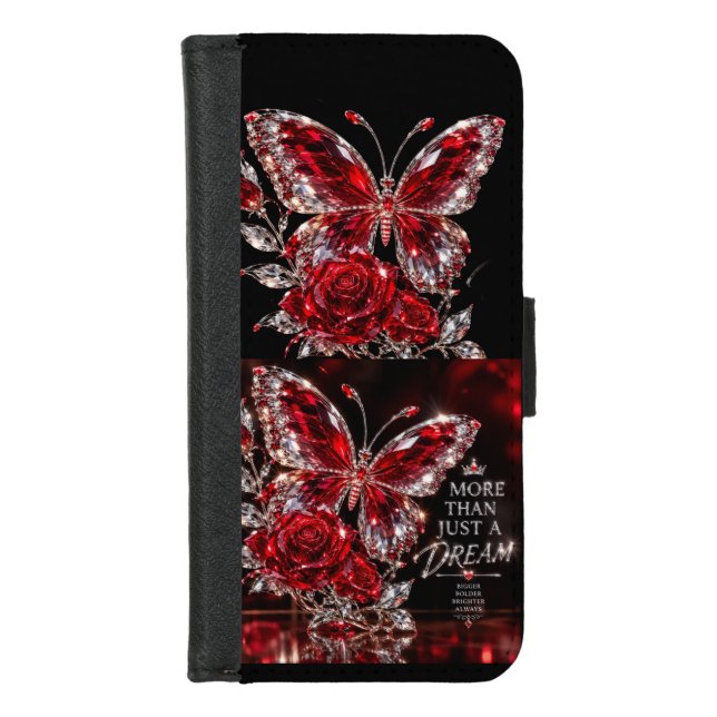 Ruby Crystal Butterfly & Rose iPhone Wallet Case (Front)