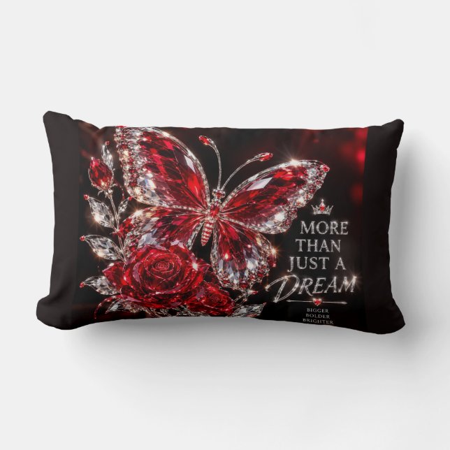 Ruby Crystal Butterfly & Rose Lumbar Pillow (Front)