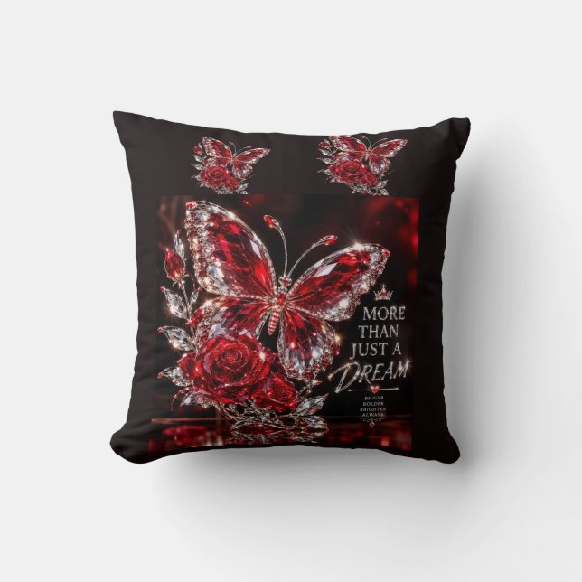 Ruby Crystal Butterfly & Rose Throw Pillow (Front)