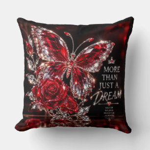 Ruby Crystal Butterfly & Rose Throw Pillow