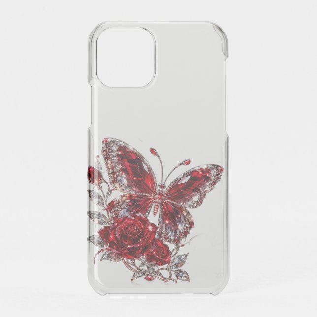 Ruby Crystal Butterfly & Rose Uncommon iPhone Case (Back)