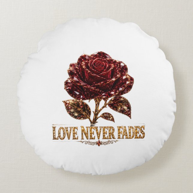 Ruby Crystal Rose – Love Never Fades Round Pillow (Front)