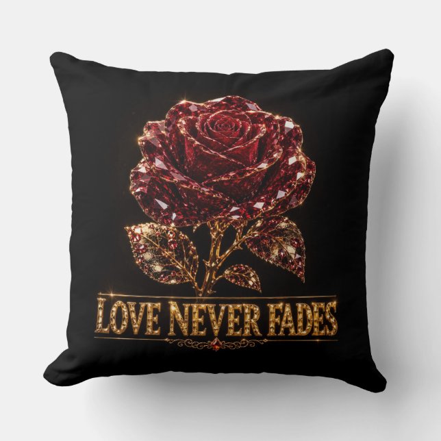Ruby Crystal Rose – Love Never Fades Throw Pillow (Front)