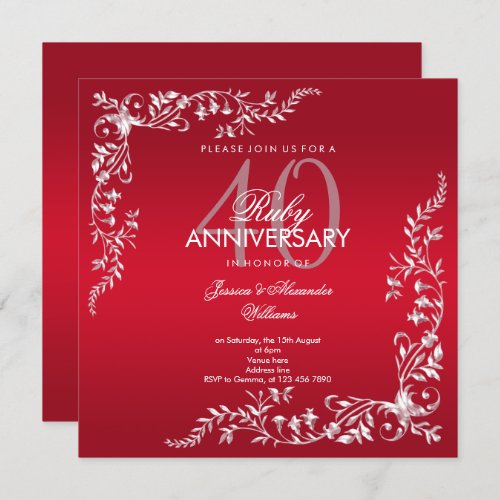 Ruby Decoration 40th Wedding Anniversary Invitation