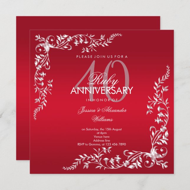 Ruby Decoration 40th Wedding Anniversary Invitation (Front/Back)