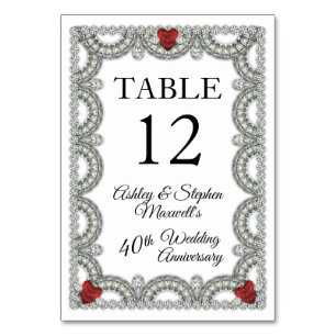 Ruby Diamond 40th Wedding Anniversary Party Table Number