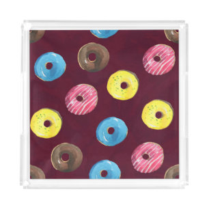 Ruby Donuts: Watercolor Seamless Pattern. Acrylic Tray