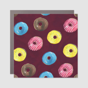 Ruby Donuts: Watercolor Seamless Pattern. Car Magnet