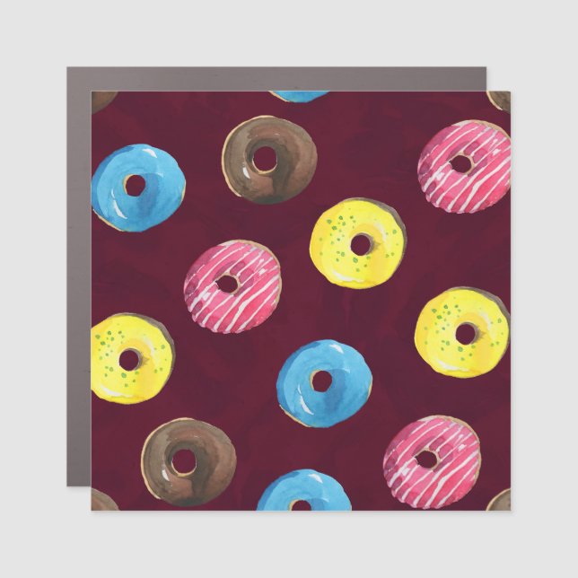 Ruby Donuts: Watercolor Seamless Pattern. Car Magnet (Front)