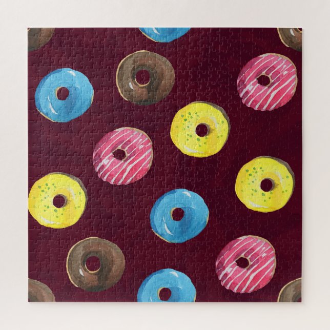Ruby Donuts: Watercolor Seamless Pattern. Jigsaw Puzzle (Vertical)