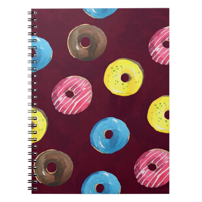Ruby Donuts: Watercolor Seamless Pattern. Notebook (Front)
