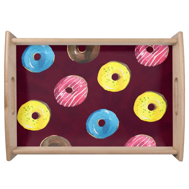 Ruby Donuts: Watercolor Seamless Pattern. Serving Tray (Front)