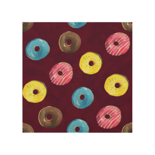 Ruby Donuts: Watercolor Seamless Pattern. Wood Wall Art