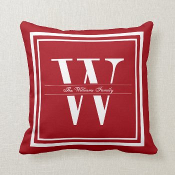 Ruby Double Border Monogram Throw Pillow by Letsrendevoo at Zazzle
