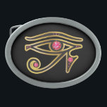 Ruby  Eye of Ra in Gold Oval Belt Buckle<br><div class="desc">Beautiful and elegant "Eye of Ra" symbol from ancient Egypt, the symbol of their diety. Gold channels set with beautiful precious stones, perfect for any fan of Egyptian art. Change the background color by going to Customize it, then Edit, then down to Background, where you can choose from many different...</div>