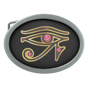 Ruby  Eye of Ra in Gold Oval Belt Buckle